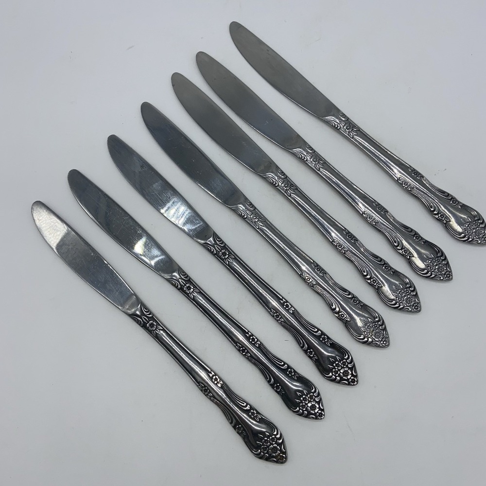 Rogers Dream Rose Set Of 7 Stainless Steel Dinner‎ Knives EUC